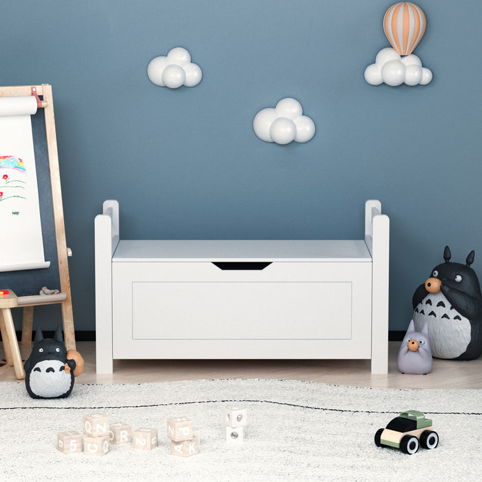 Kids Toy Box Chest, White Rubber Wood Toy Box For Boys Girls, Large Storage Cabinet With Flip - Top Lid / Safety Hinge, Toy Storage Organizer Trunk For Nursery, Playroom