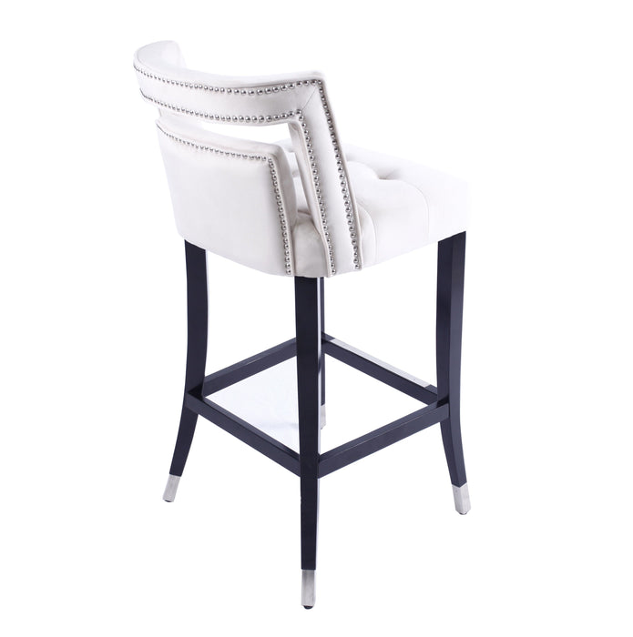 Suede Velvet Barstool With Nailheads Dining Room Chair (Set of 2) - 30" Seater Height - Cream