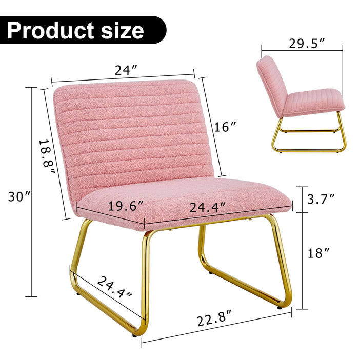 Modern Minimalist Pink Plush Fabric Single Person Sofa Chair With Golden Metal Legs Suitable For Living Room, Bedroom, Club, Comfortable Cushioned Single Person Leisure Sofa