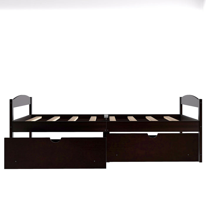 Twin Size Platform Bed, With Two Drawers, Espresso New