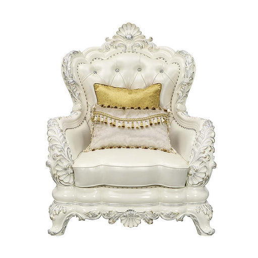 Adara - Chair - White PU & Antique White Finish Unique Piece Furniture