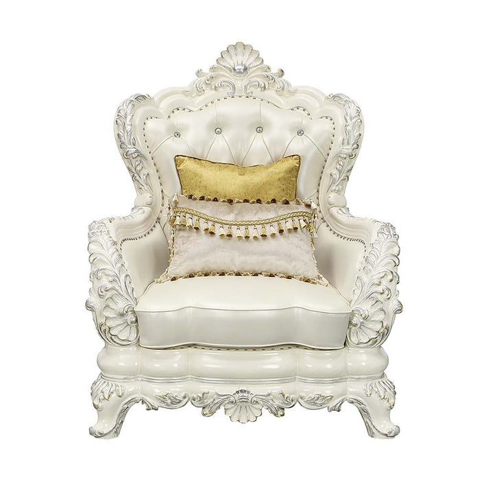 Adara - Chair - White PU & Antique White Finish Unique Piece Furniture