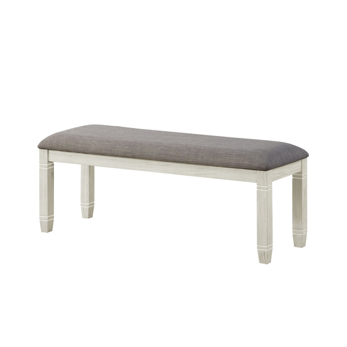 Antique White Finish 1 Piece Bench Upholstered Seat Textured Fabric Wooden Dining Kitchen Furniture