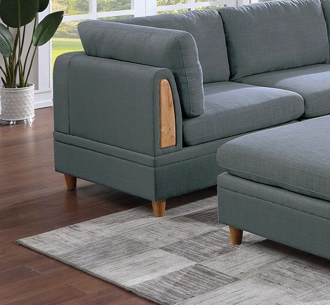 Living Room Furniture Corner Wedge Steel Color Dorris Fabric 1 Piece Cushion Wedge Sofa Wooden Legs