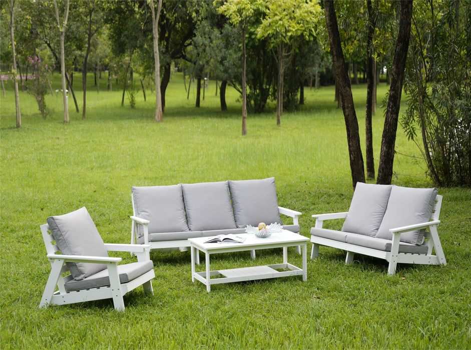 Hips 3 Seater Sofa With Cushion, Wood Grain Outdoor Garden Sofa, White / Grey