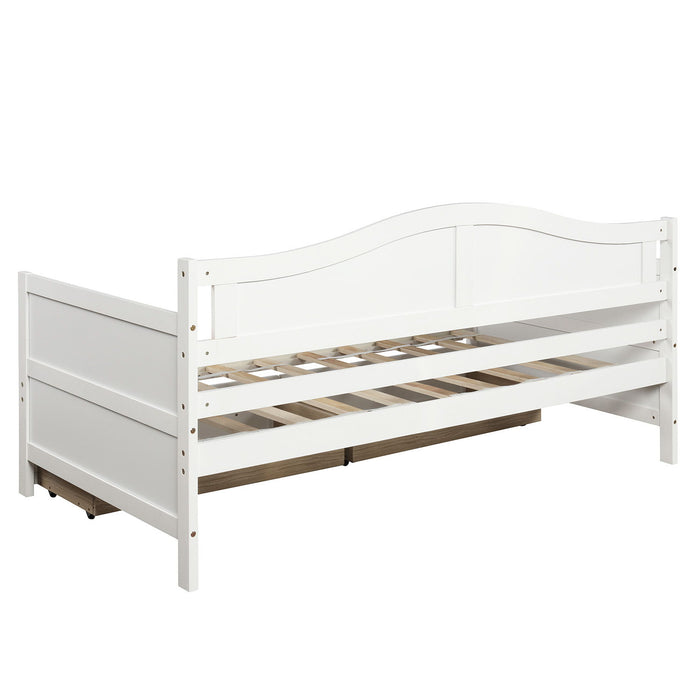 Twin Wooden Daybed With 2 Drawers, Sofa Bed For Bedroom Living Room, No Box Spring Needed, White