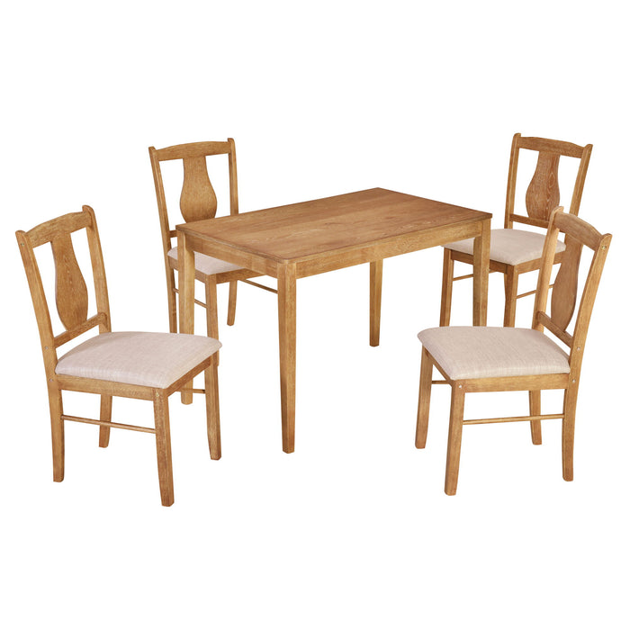 Trexm 5 Piece Kitchen Dining Table Set, Wooden Rectangular Dining Table And 4 Upholstered Chairs For Kitchen And Dining Room (Drift Wood)