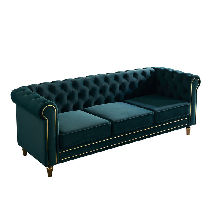 Chesterfield Velvet Sofa For Living Room Green Color