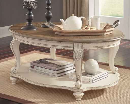 Realyn - White / Brown - Oval Cocktail Table Unique Piece Furniture