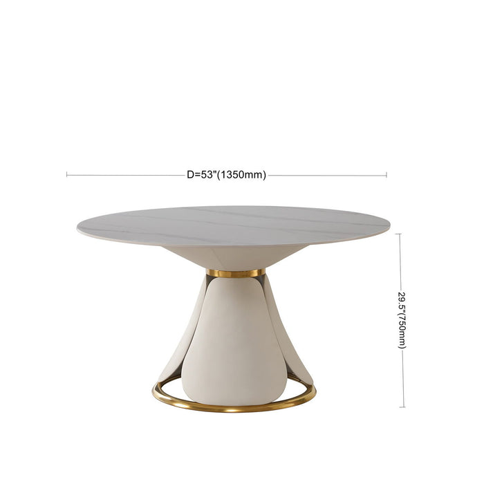 53" Modern Sintered Stone Round Dining Table With Stainless Steel Base