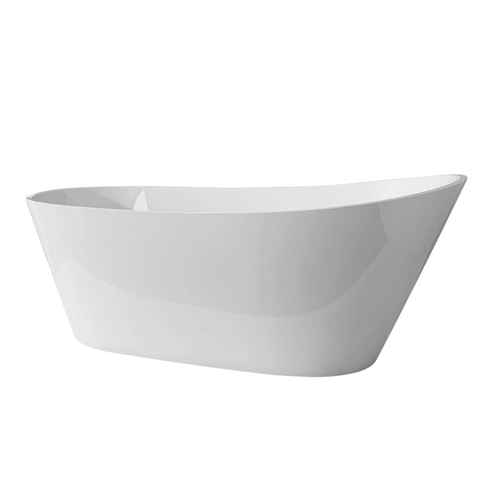59" Acrylic Free Standing Tub - Classic Oval Shape Soaking Tub, Adjustable Freestanding Bathtub With Integrated Slotted Overflow And Chrome Pop-Up Drain Anti - Clogging Gloss White