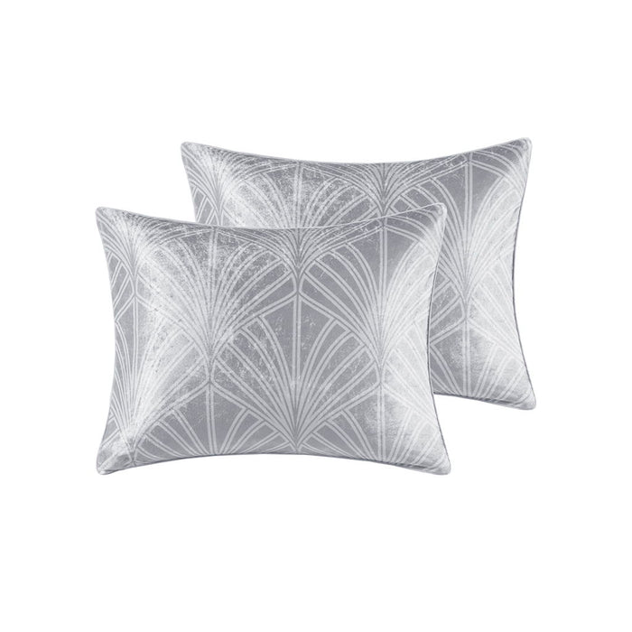 5 Piece Crushed Velvet Comforter Set, Silver