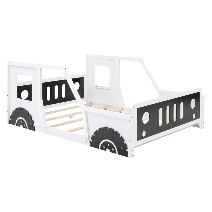 Full Size Classic Car-Shaped Platform Bed With Wheels, White