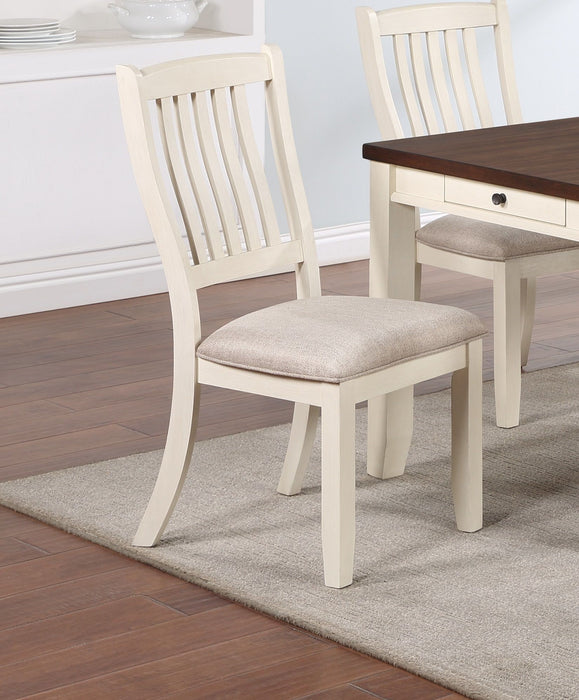 White Classic 2 Pieces Dining Chairs Set Rubberwood Beige Fabric Cushion Seats Slats Backs Dining Room Furniture Side Chair
