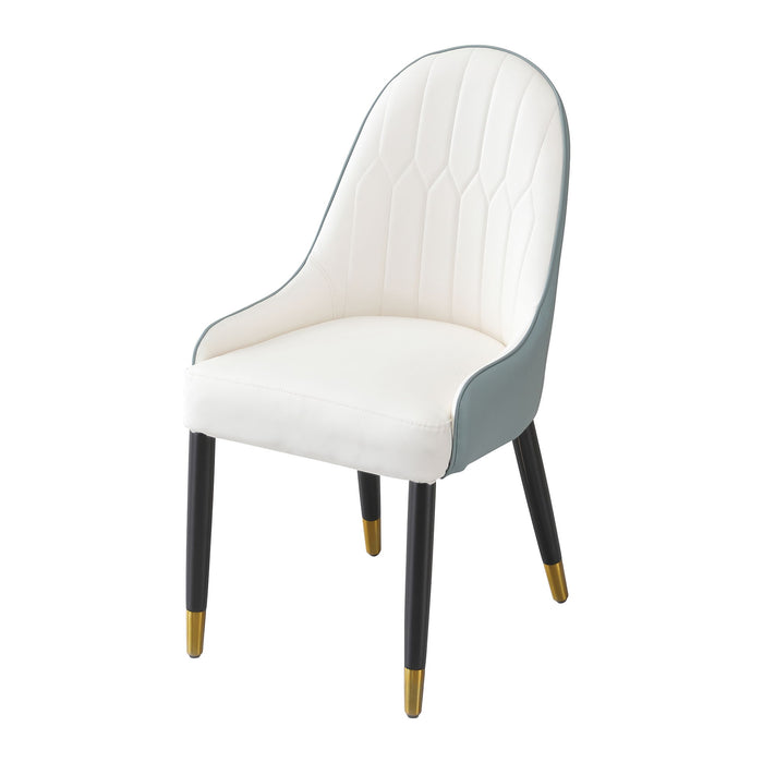 Dining Chair With PU Leather White Green Solid Wood Metal Legs (Set of 2)