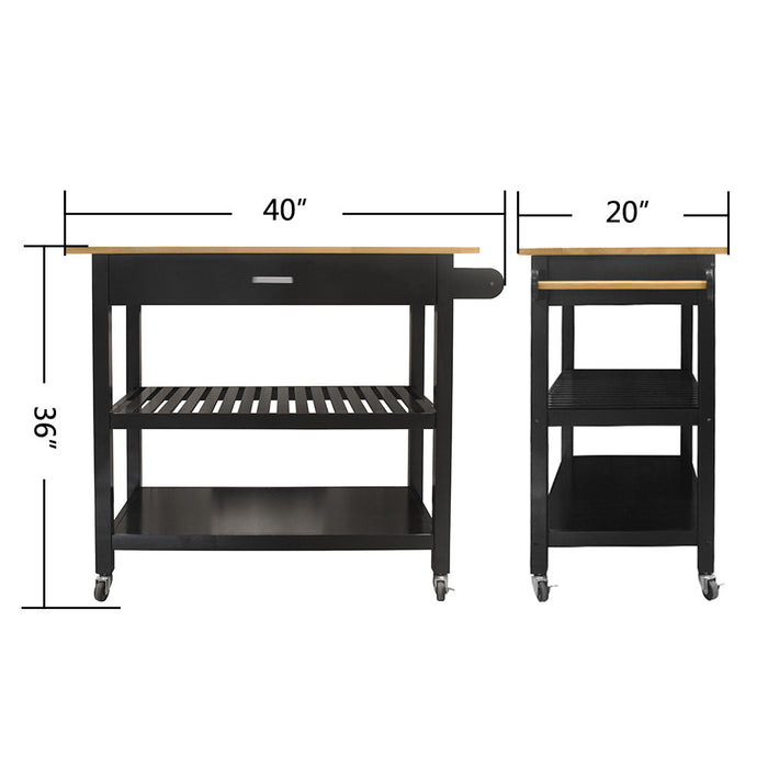 Kitchen Island & Kitchen Cart, Mobile Kitchen Island With Two Lockable Wheels, Rubber Wood Top, Black Color Design Makes It Perspective Impact During Party - Black