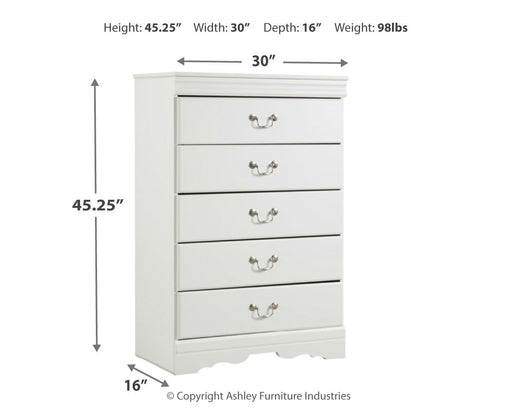 Anarasia - White - Five Drawer Chest Unique Piece Furniture