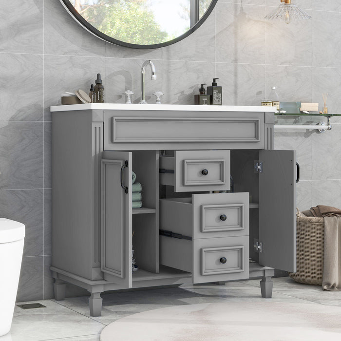 36'' Bathroom Vanity With Top Sink, Modern Bathroom Storage Cabinet With 2 Soft Closing Doors And 2 Drawers, Single Sink Bathroom Vanity - Grey