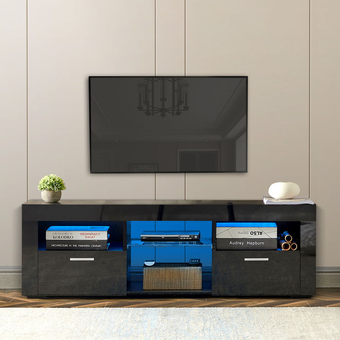 Black Morden TV Stand With LED Lights, High Glossy Front TV Cabinet, Can Be Assembled In Lounge Room, Living Room Or Bedroom - Black