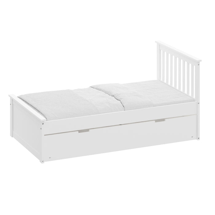 Yes4Wood White Twin Bed With Trundle, Solid Wood Malibu Bed Frame With Twin Size Pull-Out Trundle For Kids And Toddlers