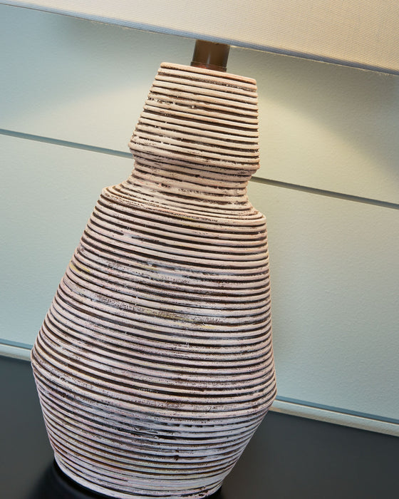 Jairburns - Brick Red / White - Poly Table Lamp (Set of 2) Unique Piece Furniture