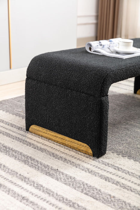 New Boucle Fabric Loveseat Ottoman Footstool Bedroom Bench Shoe Bench With Gold Metal Legs, Black
