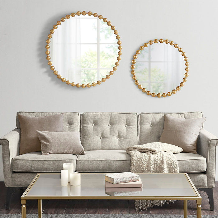 27" Beaded Round Wall Mirror - Gold