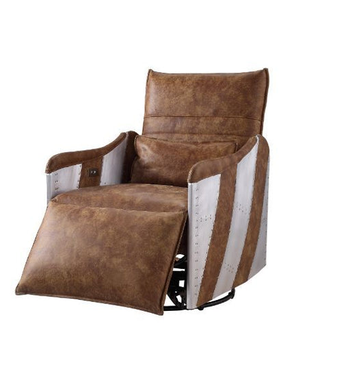 Qalurne - Recliner - 2-Tone Mocha Top Grain Leather & Aluminum Unique Piece Furniture