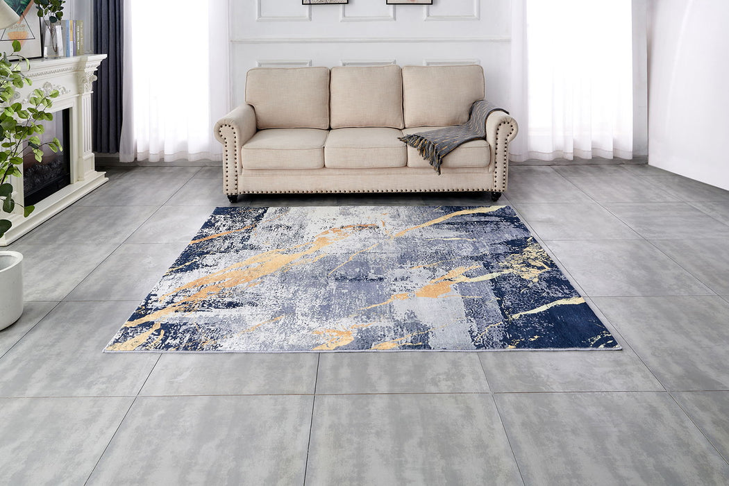 Zara Collection Abstract Design Blue Gray Yellow Machine Washable Super Soft Area Rug - Multicolor