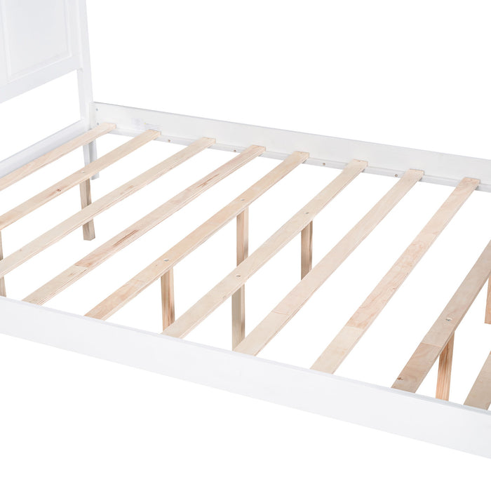 Queen Canopy Platform Bed With Headboard And Footboard, Slat Support Leg - White