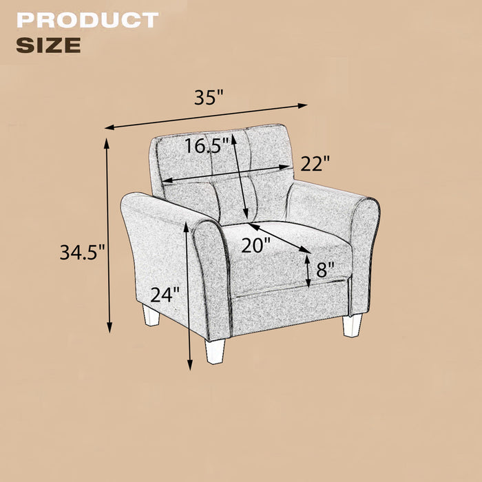 35" Modern Living Room Armchair Linen Upholstered Couch Furniture For Home Or Office, Light Gray-Blue, (1-Seat)