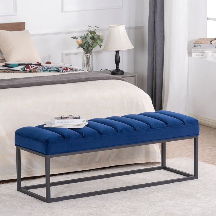 Metal Base Upholstered Bench For Bedroom For Entryway - Navy Blue