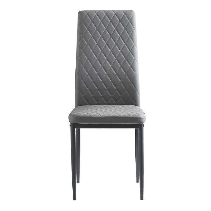 Light Gray Modern Minimalist Dining Chair Leather Sprayed Metal Pipe Diamond Grid Pattern Restaurant Home Conference Chair Set of 4