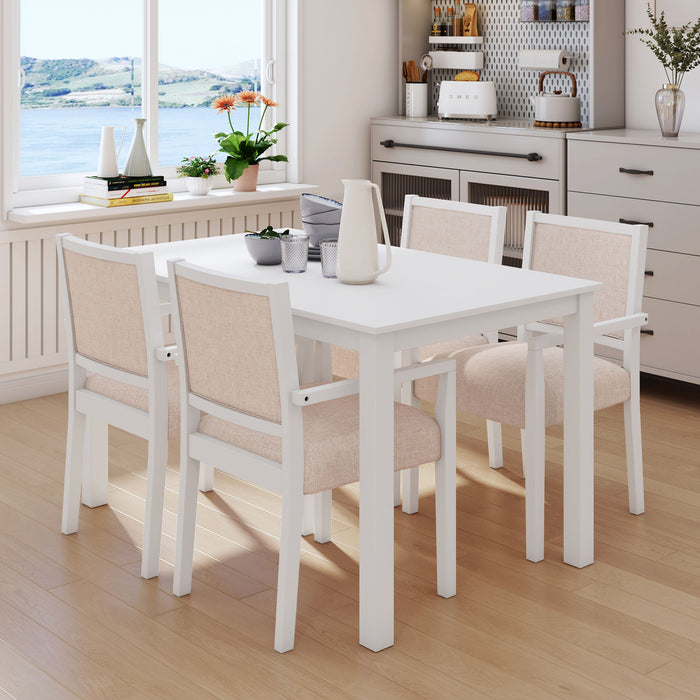 Top max Wood 5 Piece Dining Table Set With 4 Arm Upholstered Dining Chairs, Beige