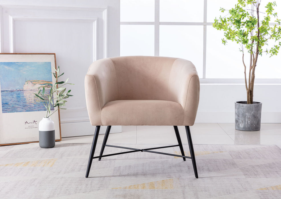 Luxurious Design 1 Piece Accent Chair Beige Velvet Clean Line Design Fabric Upholstered Metal Legs Stylish Living Room Furniture