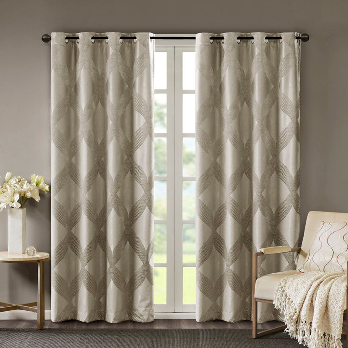 Ogee Knitted Jacquard Total Blackout Curtain Panel In Taupe