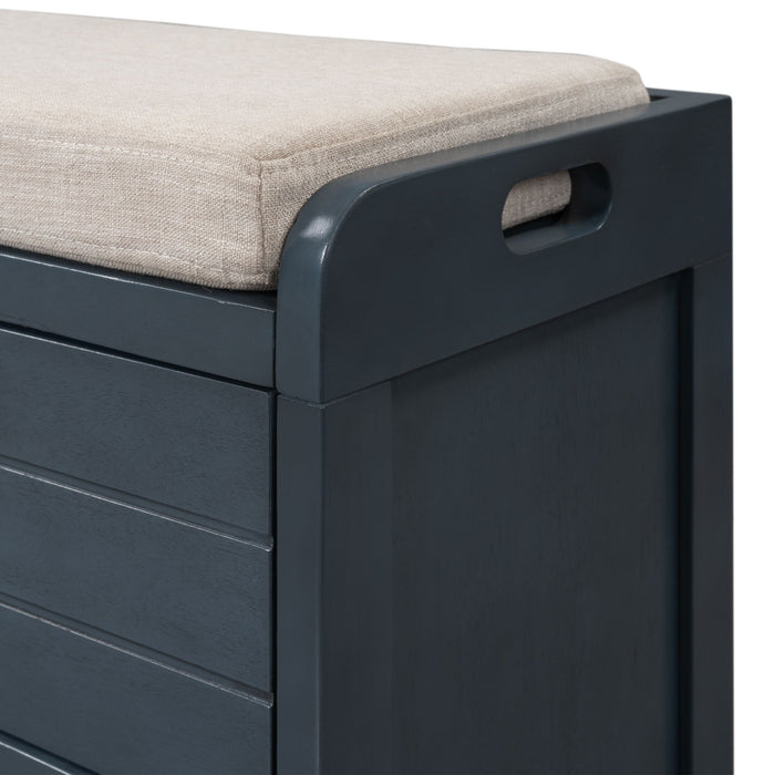 Trexm Storage Bench With Removable Basket And 2 Drawers, Fully Assembled Shoe Bench With Removable Cushion (Navy)