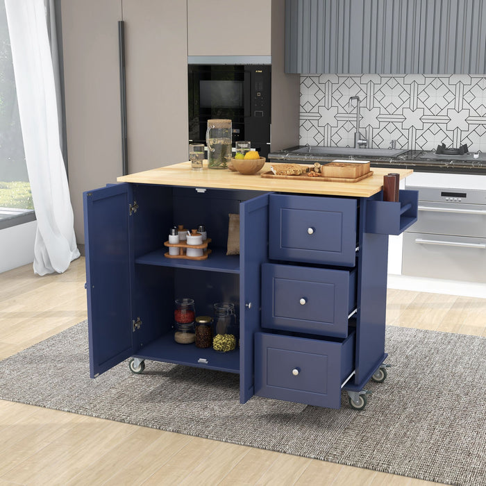 Rolling Mobile Kitchen Island With Drop Leaf - Solid Wood Top , Locking Wheels & Storage Cabinet 52.7 Inch Width (Dark Blue)