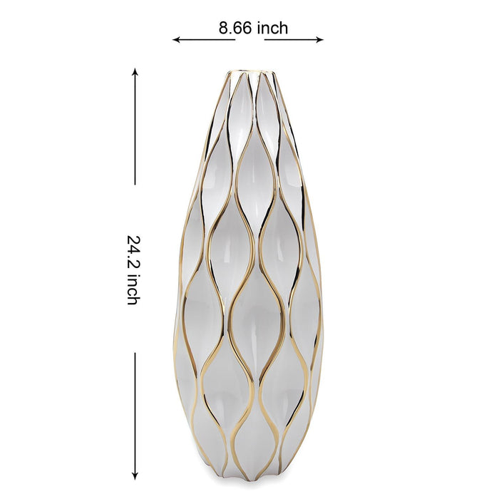 Elegant White Ceramic Vase With Gold Accents - Timeless Home Decor