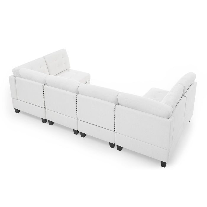 U-Shape Modular Sectional Sofa, Diy Combination, Includes Four Single Chair And Two Corner - Ivory Chenille