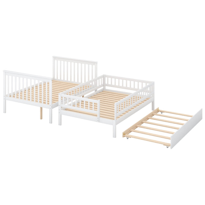 Full Over Full Bunk Bed With Trundle And Staircase, White