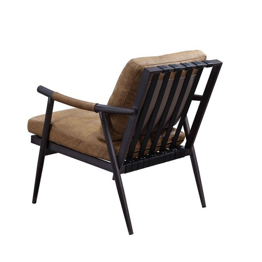 Anzan - Accent Chair - Berham Chestnut Top Grain Leather & Matt Iron Finish Unique Piece Furniture