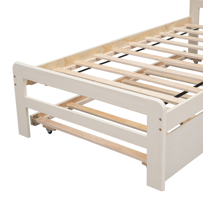 Modern Design Twin Size Platform Bed Frame With Trundle For White Washed Color