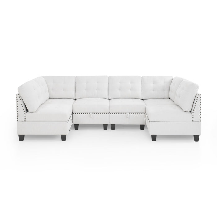 U-Shape Modular Sectional Sofa, Diy Combination, Includes Four Single Chair And Two Corner - Ivory Chenille