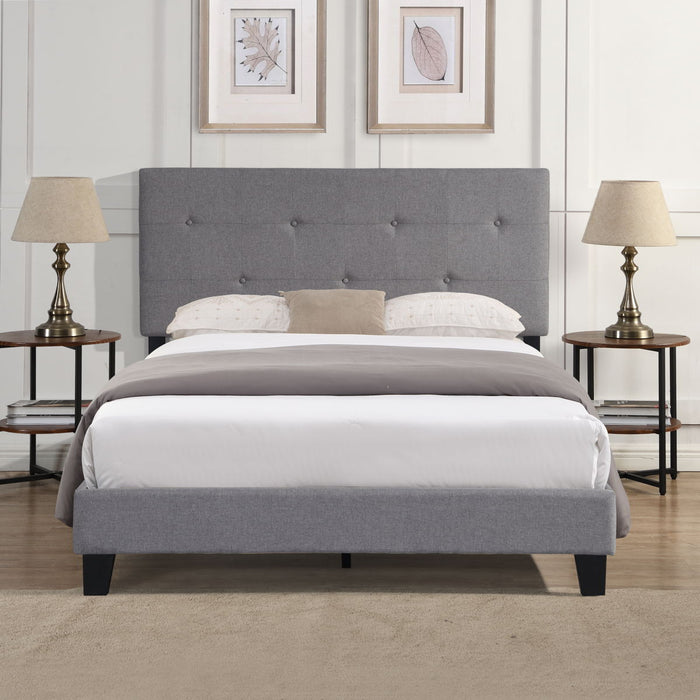 Full Size Upholstered Platform Bed Frame With Modern Button Tufted Linen Fabric Headboard, No Box Spring Needed, Wood Slat Support, Easy Assembly - Gray