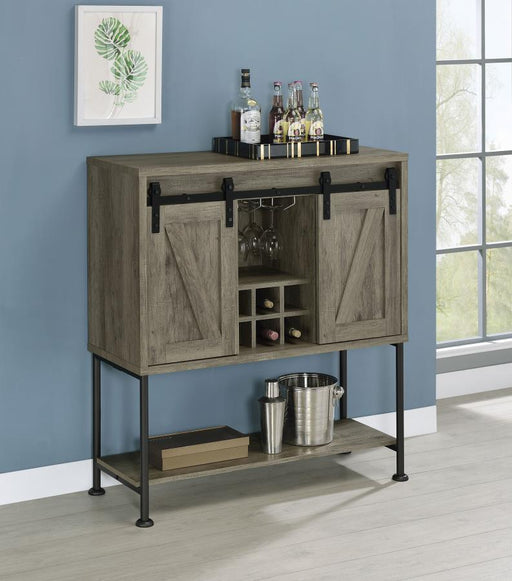 Claremont - Sliding Door Bar Cabinet With Lower Shelf - Gray Driftwood Unique Piece Furniture