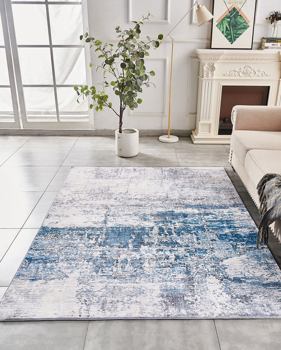Zara Collection Abstract Design Gray Turquoise Machine Washable Super Soft Area Rug - Multicolor