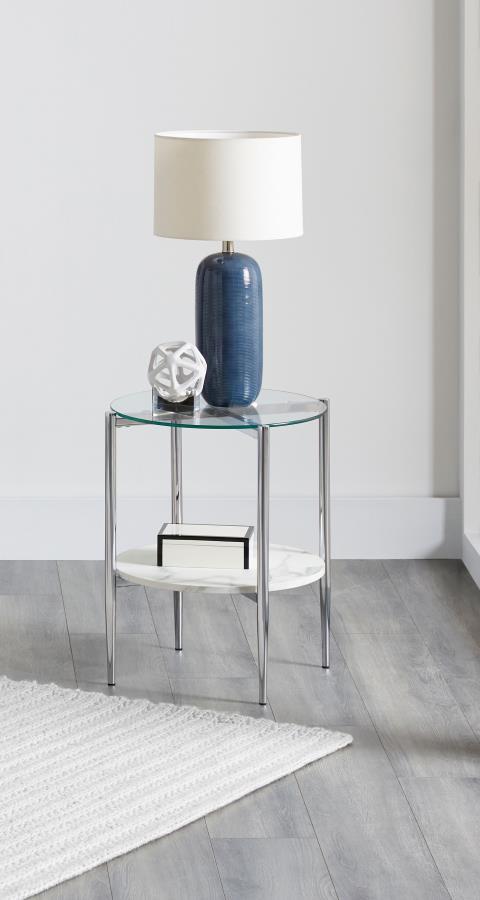 Cadee - Round Glass Top End Table - Clear And Chrome Unique Piece Furniture