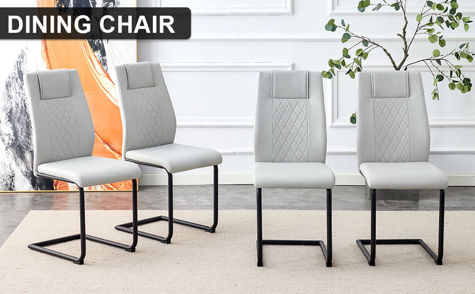 Equipped With Faux Leather Cushioned Seats - Living Room Chairs With Black Metal Legs, Suitable For Kitchen, Living Room, Bedroom, And Dining Room Chairs, Set of 4 (Light Gray / Pu Leather)