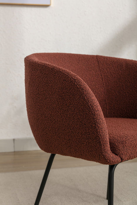 Boucle Fabric Dining Chair With Black Metal Legs, Wine Red